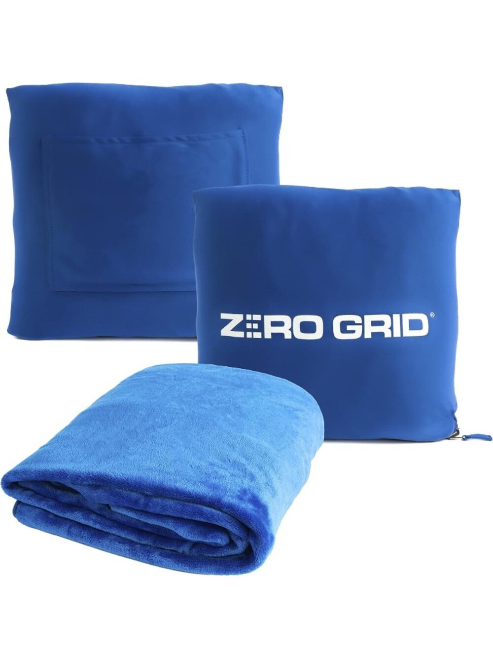 ZERO GRID Royal Blue Fleece Packable Wearable TRAVEL BLANKET w/ Neck Snaps EUC